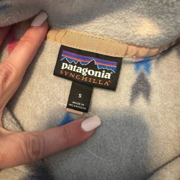 New PATAGONIA Synchilla Fleece Snap T Pullover Gray Aztec Arrow Print S - Picture 3 of 3